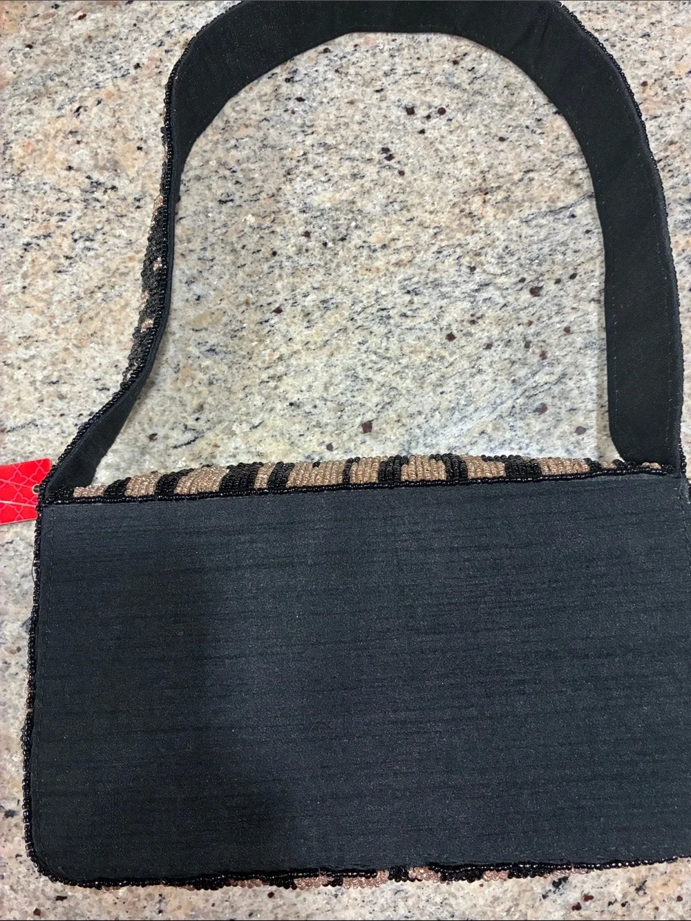 Beaded Zebra-Pattern Shoulder Bag in Black and Brown